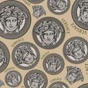 tapet medusa hoved Versace non-woven tapet i beige og sølv luksus design tapet