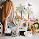Børnetapet, non-woven tapet med illustration Kids Walls hvid, grøn, beige