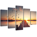 Lærredstryk 5 stykker, Jetty Birds Sunset