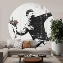 Papier peint photo Banksy - Le lanceur de fleurs - Rond