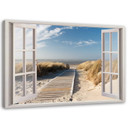 Canvasbillede, Vinduesudsigt over strand