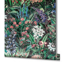 Tapet, non-woven blomstertapet Flora sort, grøn