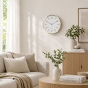 Horloge murale aluminium blanc et or, horloge à quartz ronde avec grands chiffres 30x30x4 cm