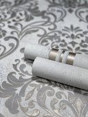 Non-woven tapet med dekorative damaskmotiver grå ornamental 