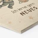 Holzbild Hexagon mit Astronautin - Bestärkung 'Ich lerne gern Neues'