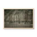 Houten Wanddecoratie wolkenbos bij een meer met reiger in het groen - Ms Tiff