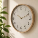 Horloge murale beige avec cadre effet bois, horloge à quartz ronde avec grands chiffres 30x30x4 cm
