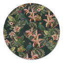 Billede jungle med papegøjer natgrøn - Bloomery Decor - rund – print på aluminium (Alu-Dibond)