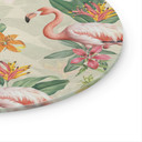 Glasbillede - Flamingo og tropiske blade | Eksotisk til stuen - Bloomery Decor - Rund