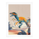 Plakat dla dzieci dinozaur - Velociraptor - brązowy