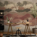 Non-woven Fototapet landskab med træer brun creme rød mat ekspanderbar 1,59 x 2,80 m tapet