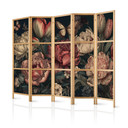 Japanischer Paravent, Raumteiler freistehend, Trennwand - Floral Illustration on a Turquoise Backgro