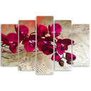 5 stykke lærredsprint, Orchid Flowers Pink