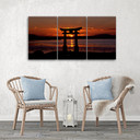 3 stykke lærredstryk, Torii Gate ved solnedgang