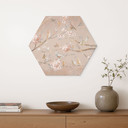 Hexagon Wandbild Vögel auf Kirschblüten - Cheney - Alu-Dibond