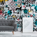 Graffiti gatukonst tapet färgstark vit 3,75 x 2,50 m - ungdomsrum fototapet New York
