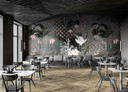 Fototapet med motiv av trana med art deco-prov och blommor 2,7 x 2,12 m