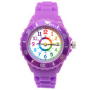 Kinder Armbanduhr - Lernuhr analog aus Silikon - Lila mit Regenbogen Zifferblatt