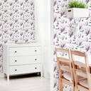 Tapet med mønster - illustrerede blomster - violet