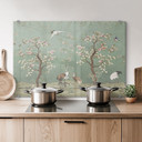Salpicadero de cocina Grullas en un paisaje floral - Bloomery Decor