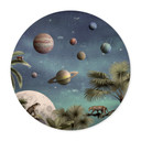 Plakat do pokoju dziecięcego Kikki Belle - Tropikalny świat fantasy z planetami i palmami - Okrągły
