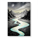 Alu-Dibond brossé avec Effet Doré, Argenté & Cuivré - Paysage fluvial au clair de lune - Bruzual