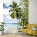 Palmetræ på stranden tapet Fototapet Grøn, Blå, Blomster 2,70 x 2,12 m