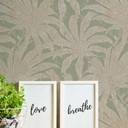 papier peint jungle vert brillant argenté - papier peint à motifs avec plantes 