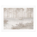 Poster Bos bij het meer in mist in beige - Ms Tiff