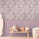Birds & Branches Pink - blomstermønster med træpanel - ikke-vævet tapet, der kan udvides