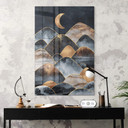 Tableau sur verre Fredriksson - Montagnes au clair de lune doré