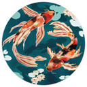 Fototapeta z dwoma karpiami koi w stawie - SpaceFrog Designs - okrągła - tapeta flizelinowa/tapeta f
