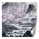 Fototapete, Blühender Kirschbaum Japan Landschaft