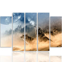 5 stykke lærredstryk Wolves Misty Forest Nature