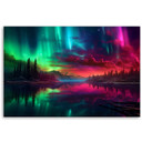 Canvasbillede, Aurora borealis foran en bjergbaggrund