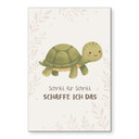 Alu-Dibond Wandbild mit Schildkröte - Kraftsatz 'Schritt für Schritt schaffe ich das' für Kinder