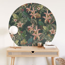 Naklejka na ścianę dżungla z papugami noc zielona - Bloomery Decor - Okrągła