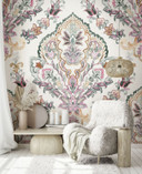 Fototapet med motiv akvarel ornamental blomstermedaljon i rosé 2,7 x 2,65 m
