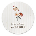 Rundes Alu-Dibond mit Gießkanne und Blumen - positiver Spruch 'Fehler helfen mir zu lernen'