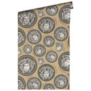 tapet medusa hoved Versace non-woven tapet i beige og sølv luksus design tapet