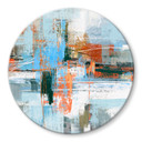 Glasbild Abstraktes Farbspiel blau orange - Cheney - Rund