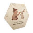 Holzbild Hexagon mit Bär und Hase - positiver Spruch 'Ich bin freundlich'