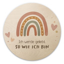 Rundes Holzbild mit Boho-Regenbogen - 'Ich werde geliebt'