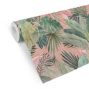 Tapet med mønster og bladdesign - tropiske blade i junglens lyserøde farve - Bloomery Decor