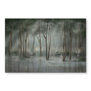 Wanddecoratie nevelwoud aan het meer met reiger in het groen - Ms Tiff - Alu-Dibond