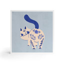 Houten Wanddecoratie om te plaatsen Porseleinen Kat Delfts Blauw - Cantwell - 15x15 cm