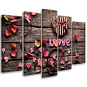 5 stykke lærredstryk Heart Love vintage blomster