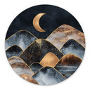 Tableau sur alu-Dibond rond Fredriksson - Montagnes au clair de lune doré