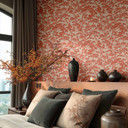 Papier peint intissé Lin Zen Branches beige rouge métallisé asiatique - orange arbres papier peint f