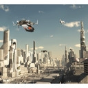 Papier peint photo Approche d'atterrissage 3D Ville de science-fiction